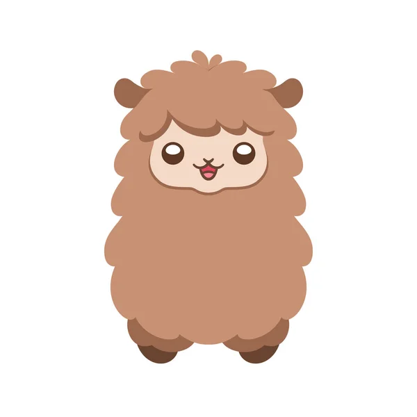 Cute Brown Fluffy Sheep Alpaca Llama Animal Cartoon Character Head — Stock Vector