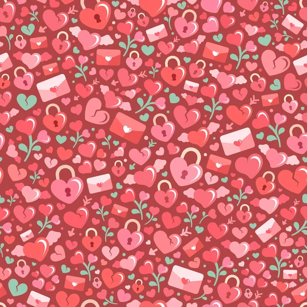 Icônes Plates Modernes Collage Doodle Sur Fond Rouge Foncé Valentine — Image vectorielle