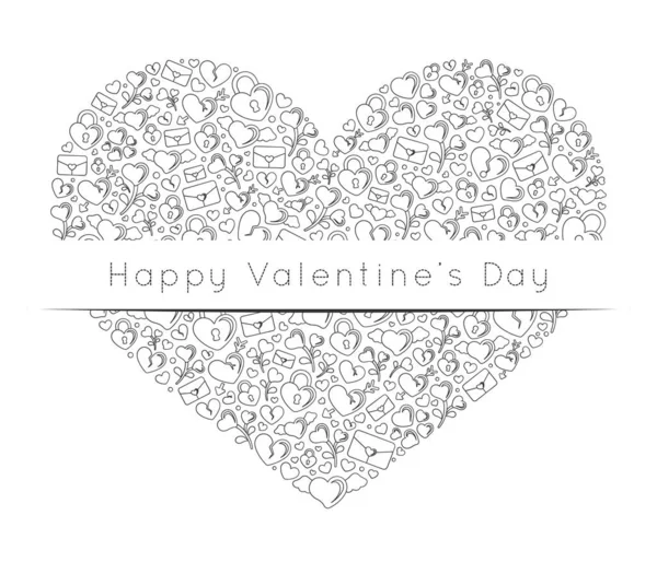 Szczęśliwych Walentynek Romans Miłość Tematyczne Ikony Kolaż Doodle Kształcie Serca — Wektor stockowy