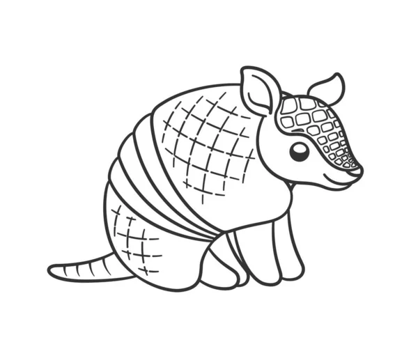 Armadillo Sitting Smiling Cartoon Outline Vector Illustration Cute Animal Character — Stock Vector