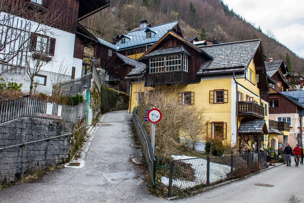 Hallstatt Rakousko Března 2017 Pohled Tradiční Domy Starém Městě Hallstattu — Stock fotografie