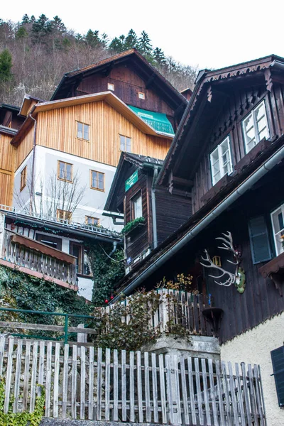 Hallstatt Austria Marzo 2017 Veduta Delle Case Tradizionali Nel Centro — Foto Stock