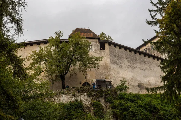 Bled Slovenien September 2017 Utsikt Över Bled Castle Regnig Dag — Stockfoto