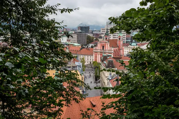 斯洛文尼亚卢布尔雅那 2017年9月11日 在雨天观看卢布尔雅那 — 图库照片