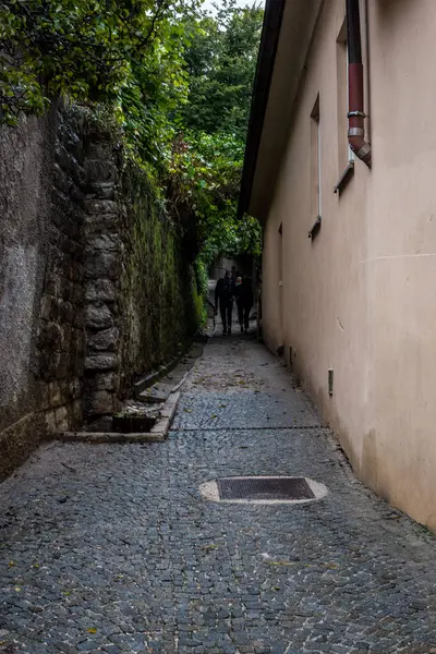 Ljubljana, Slovenya - 11 Eylül 2017: Ljubljana Şatosu 'na Dar Sokak