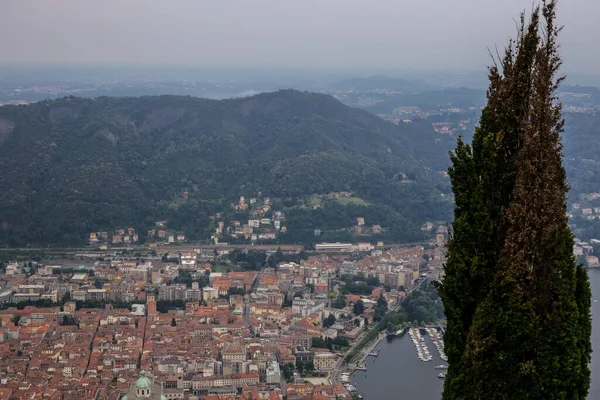 Veduta Della Città Como Del Lago Giorno Pioggia — Foto Stock