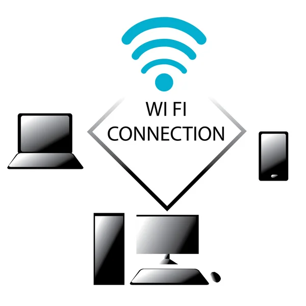 Conexão Wi-Fi e seus usos-Pictogram — Vetor de Stock