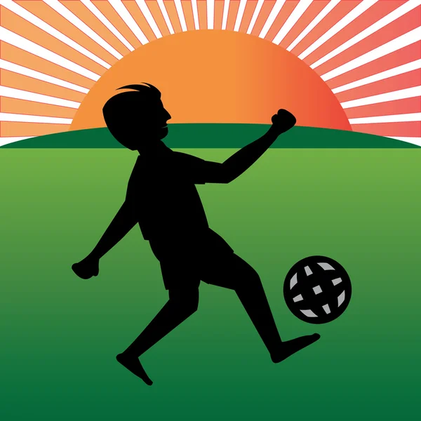 Menino jogando futebol em playfield — Vetor de Stock