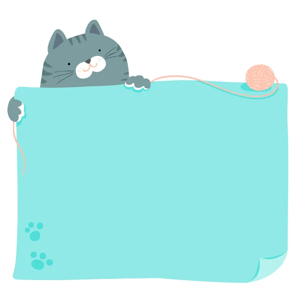 Schattig blauw cat houden leeg bord vector — Stockvector