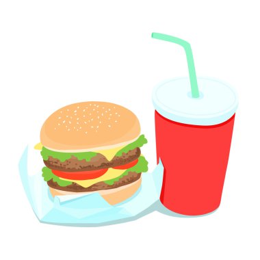 Hamburger ve meşrubat vektör çizim