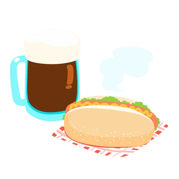 Perro caliente y cerveza de raíz vector ilustración — Vector de stock