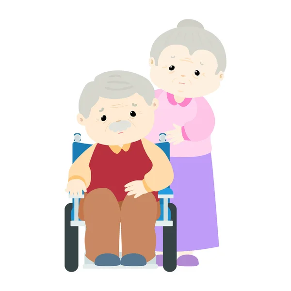 Homme âgé patient assis sur un vecteur de fauteuil roulant — Image vectorielle