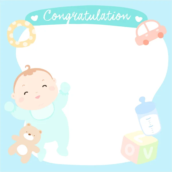 Cute baby boy on empty greeting card vector — Stock Vector