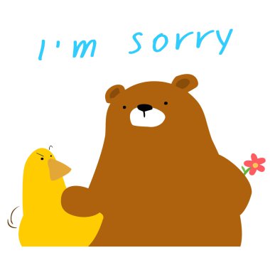 Bear say sorry to duck cartoon vector clipart