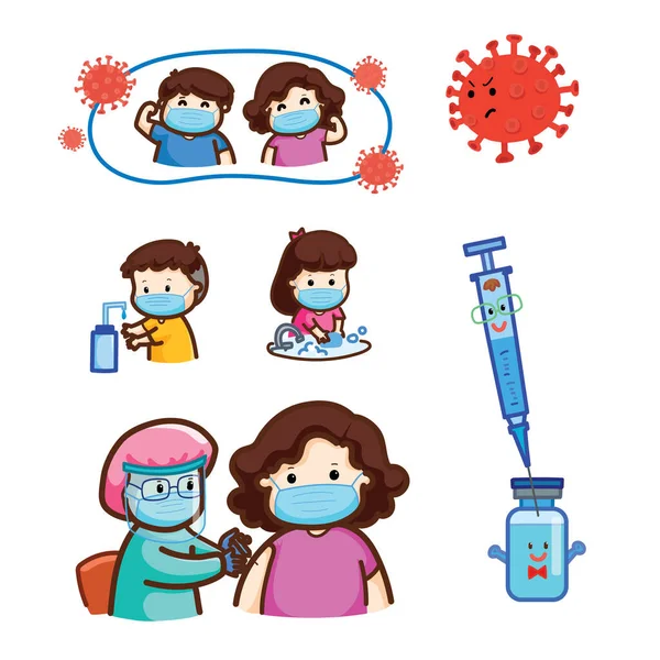 Söt Vektor Vaccination Set Illustration — Stock vektor