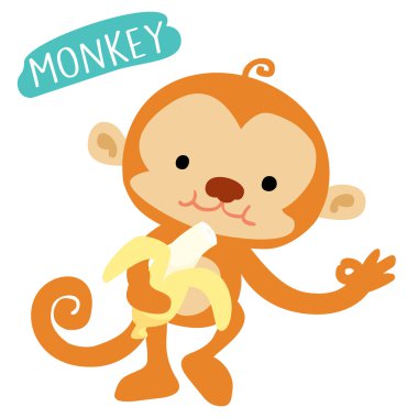 happy monkey love to eat banana vector 