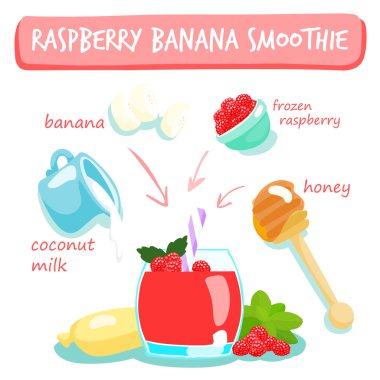 raspberry banana smoothies vector 