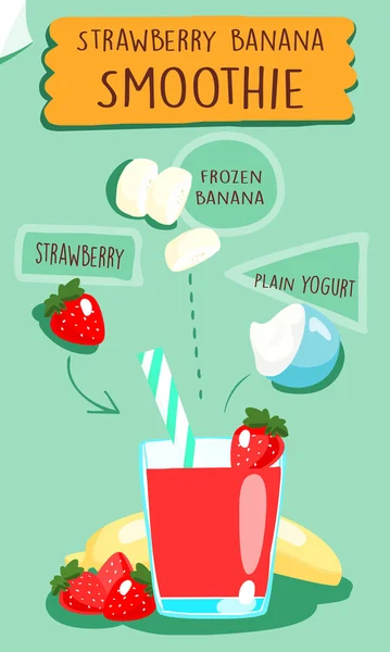 Strawberry smoothie receta vector — Archivo Imágenes Vectoriales