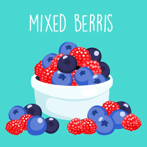 Fresh mixed berries sprout in white bowl vector — 스톡 벡터