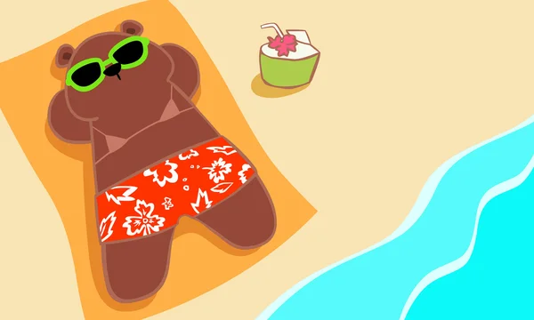 Bear sunbathing on the beach vector — Wektor stockowy