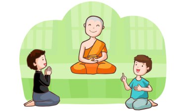Happy buddhist monk and follower vector 