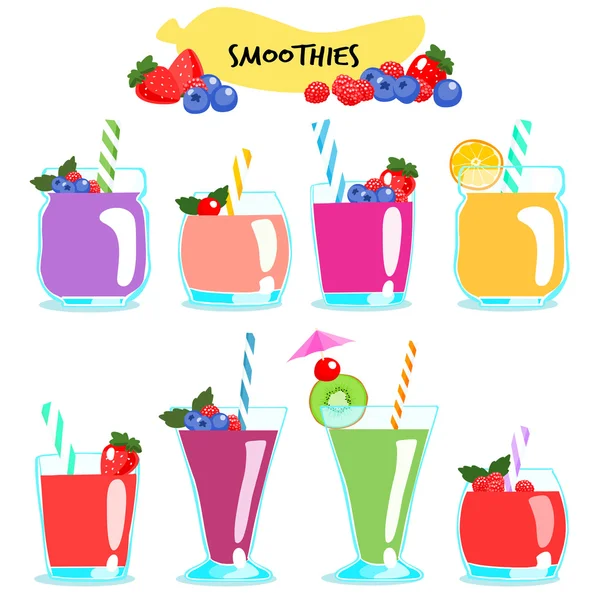 De nombreux types de smoothies sains et délicieux vecteur — Image vectorielle