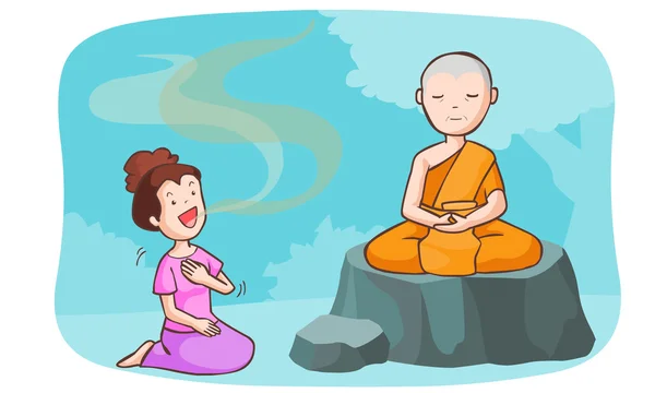 Monk take meditate and the women talkative vector — Stock Vector