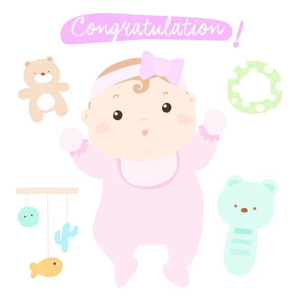 Congratulation new adorable baby girl vecto — Stock Vector