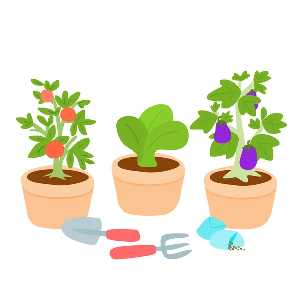 Linda y colorida olla vegetal vector ilustración — Vector de stock