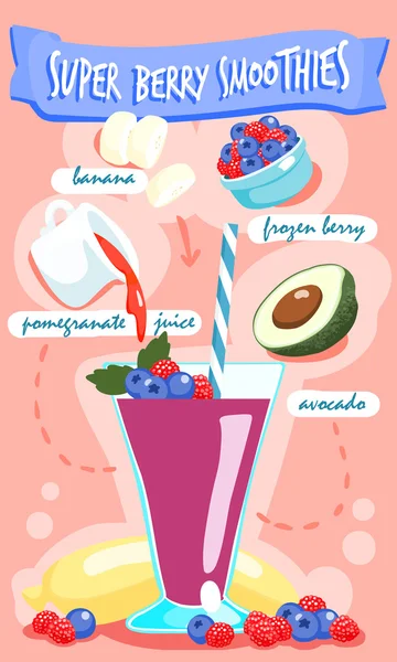 Super berry smoothie with avocado vector — Stok Vektör