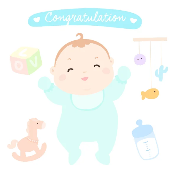 Congratulation new happy baby boy vector — Stock Vector