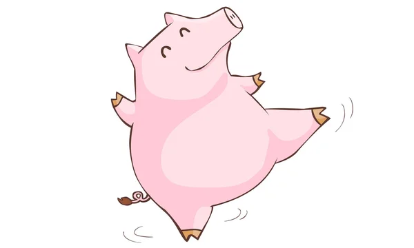 Heureux cochon rose heureux vecteur de dessin animé danse — Image vectorielle