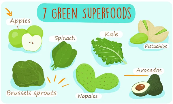 7 aliments verts que vous devriez manger vecteur — Image vectorielle