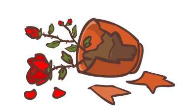 broken red rose pot on the ground vector 