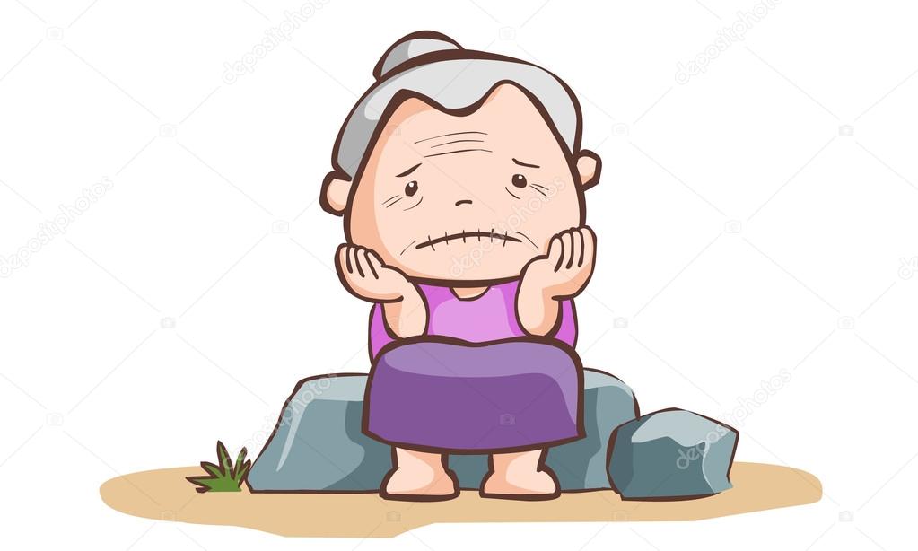 sad old lady sit on the stone vector 