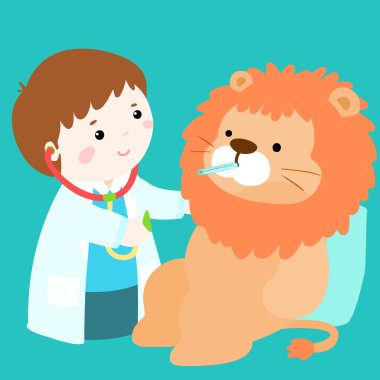 cute little boy heal lion doll vector  clipart