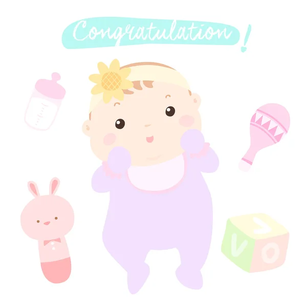 Congratulation new little baby girl vector — Stock Vector