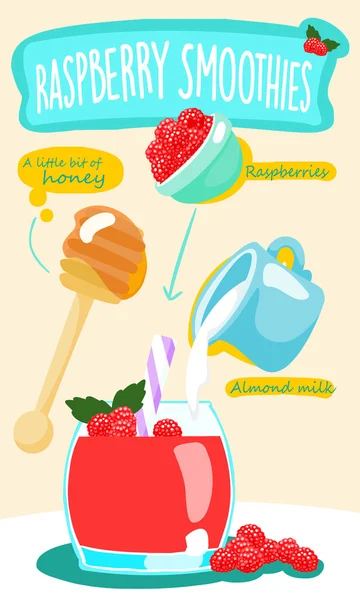 Raspberry smoothie with almond milk vector — 스톡 벡터