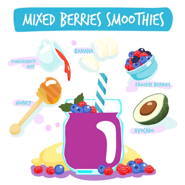 Mixed berries delicious healthy smoothies vector — Stock Vector