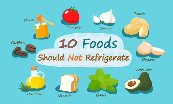 10 Los alimentos no deben refrigerar vector — Archivo Imágenes Vectoriales