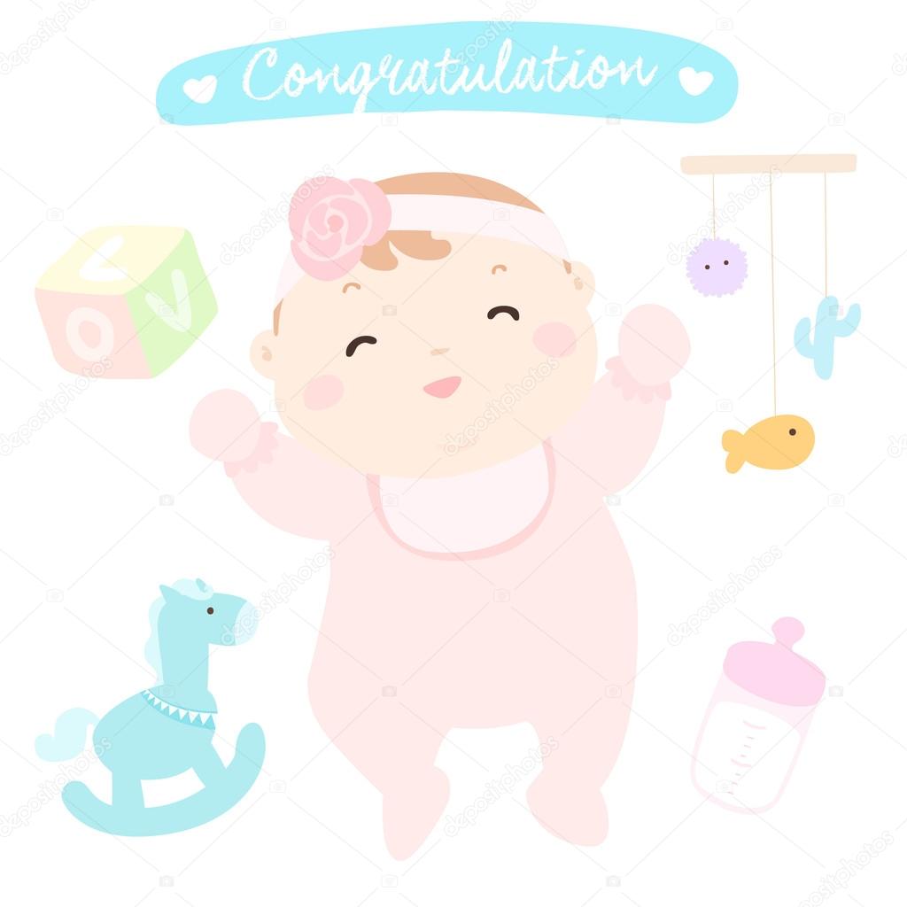 Congratulation New Happy Baby Girl Vector Stock Vector C Onontour