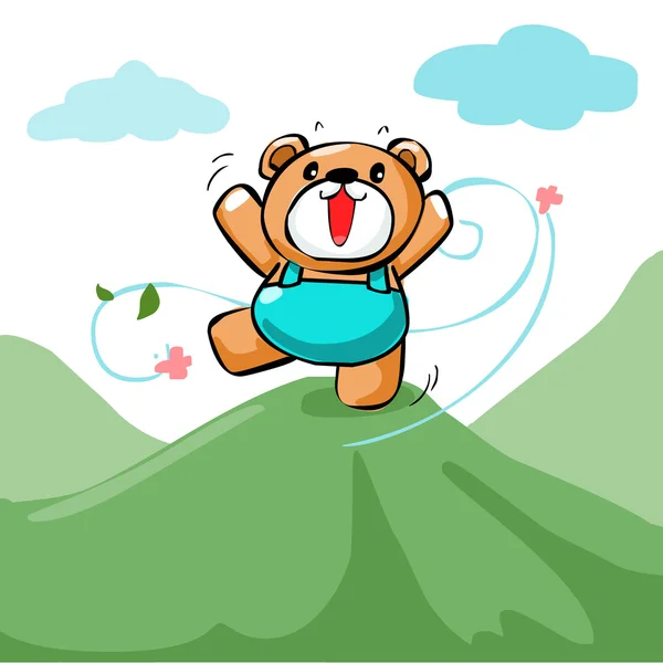 Carino felice orso stand sul vettore di montagna — Vettoriale Stock