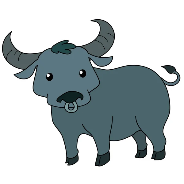 Tatlı Tay beyaz arka plan vektör üzerinde duran buffalo — Stok Vektör