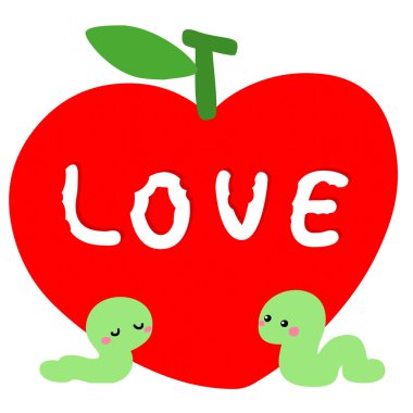 worm in love with red apple vector  clipart