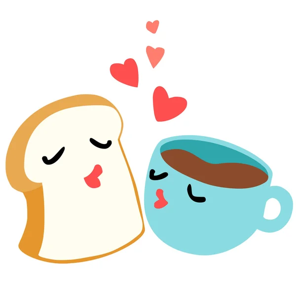 Pain et café sont amoureux petit déjeuner vecteur — Image vectorielle