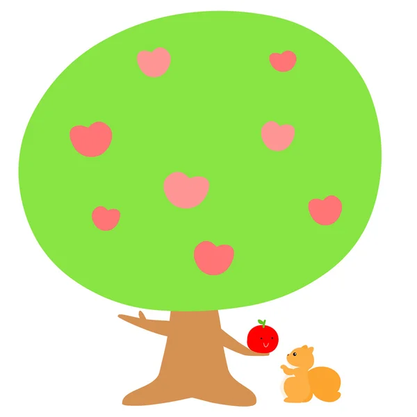 リスのベクトルに果物を与える愛の木 — ストックベクタ