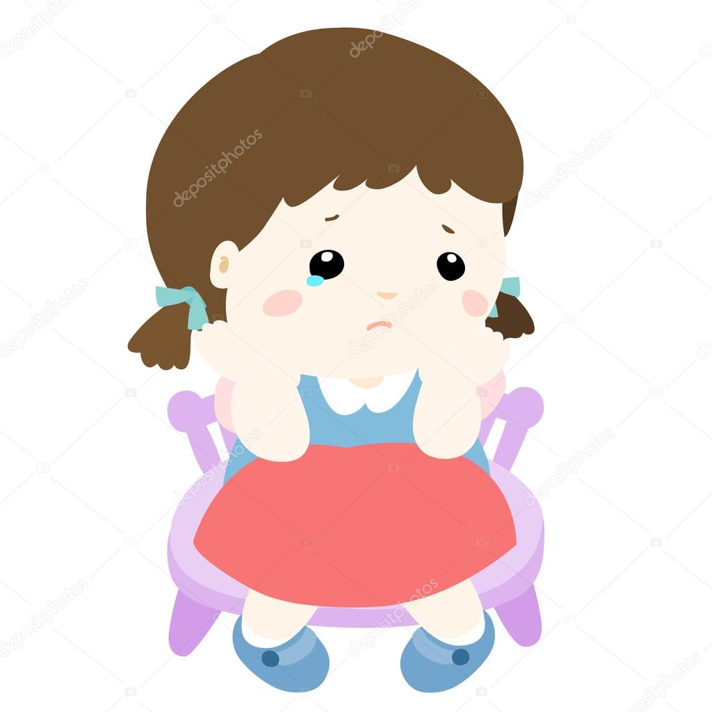 sad little girl on white background vector 