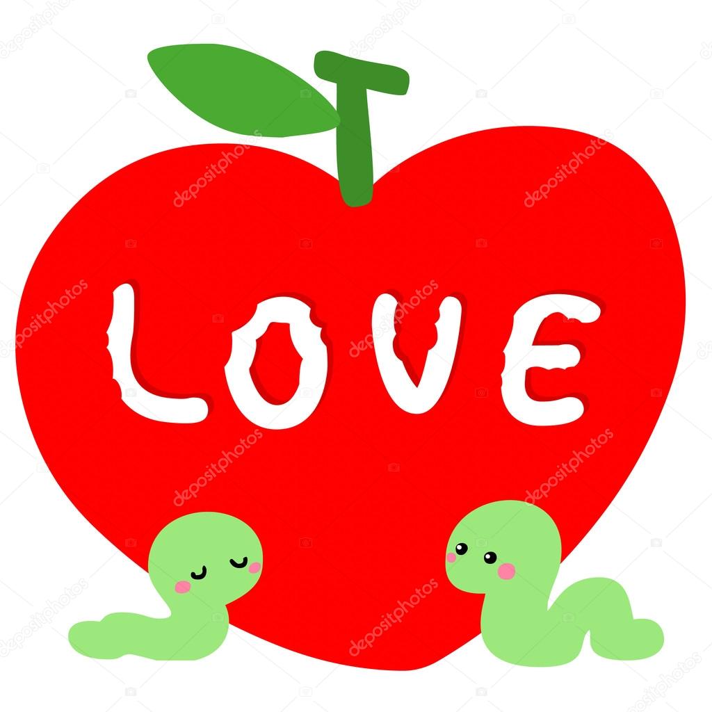 worm in love with red apple vector 