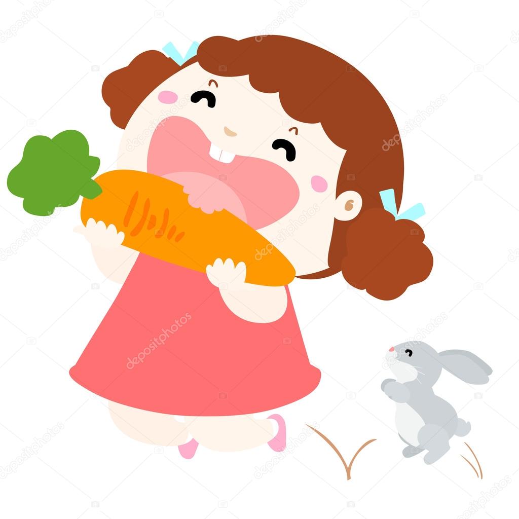 cute girl love to eat vegetable vector illustration