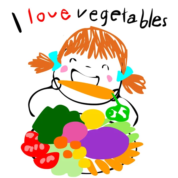 Niño amor comer veggetable vector ilustración — Vector de stock